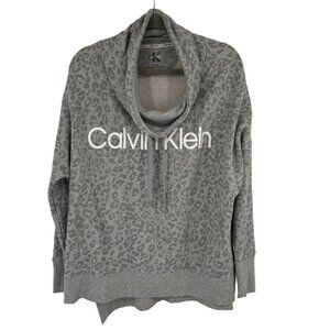 Calvin Klein Womens Grey Leopard Print Cowl Neck Sweatshirt top size 2XL